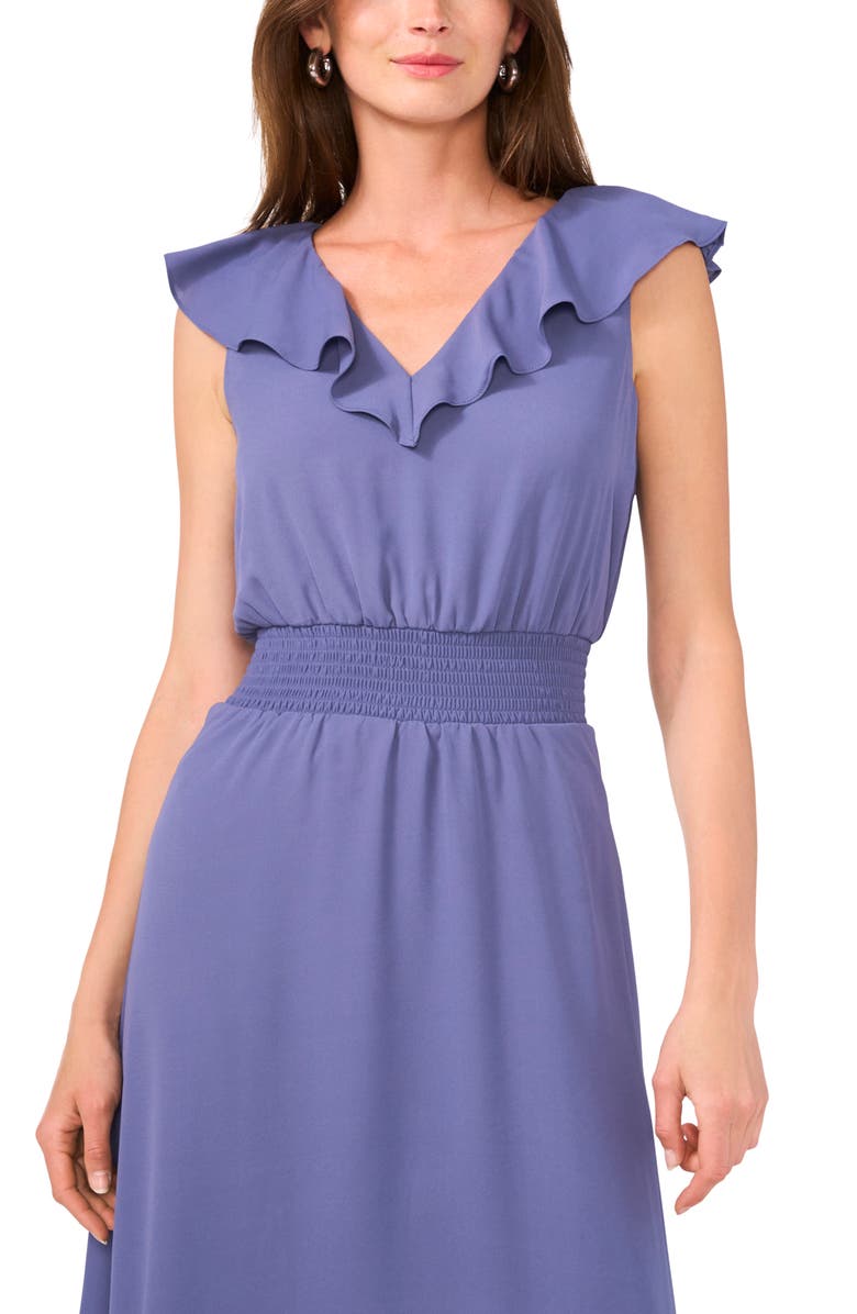 Vince Camuto Ruffle Smocked Midi Dress, Alternate, color, Indigo