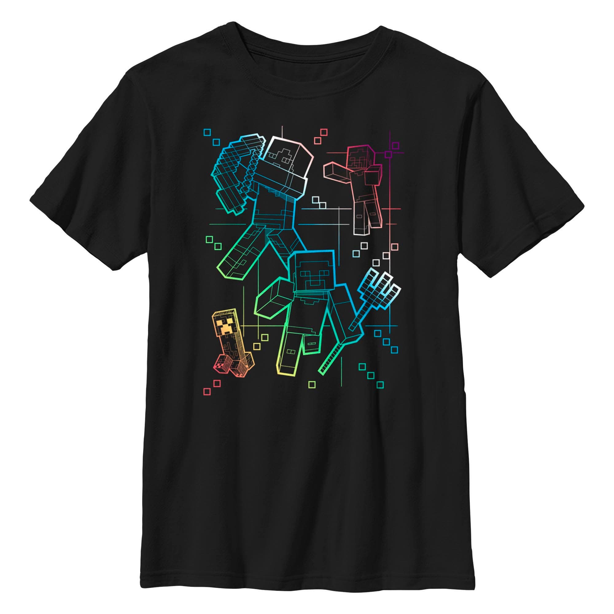 Boy's Minecraft Rainbow Characters Lines  Graphic T-Shirt in Black 