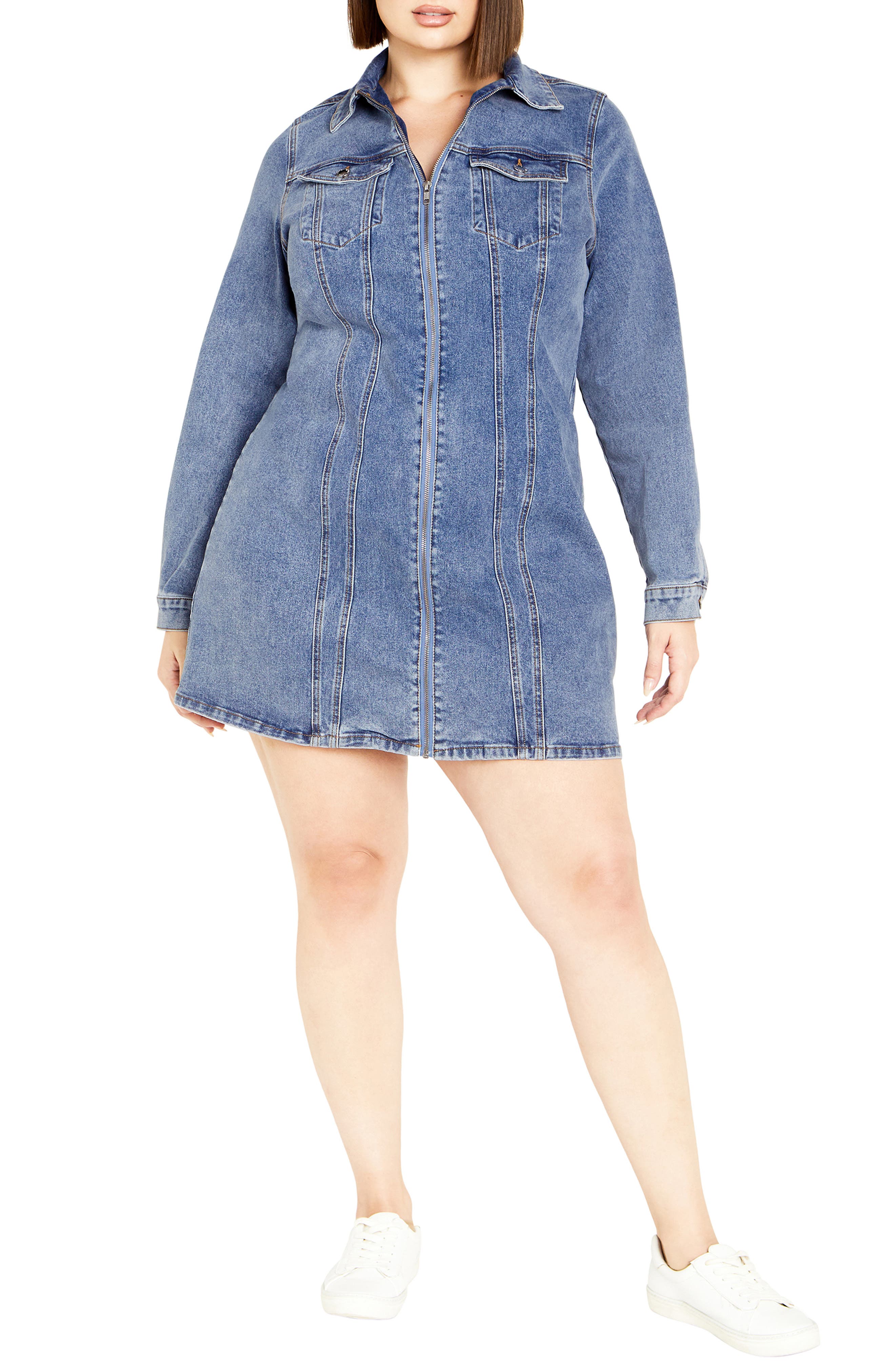 City Chic Oaklyn Long Sleeve Denim Dress