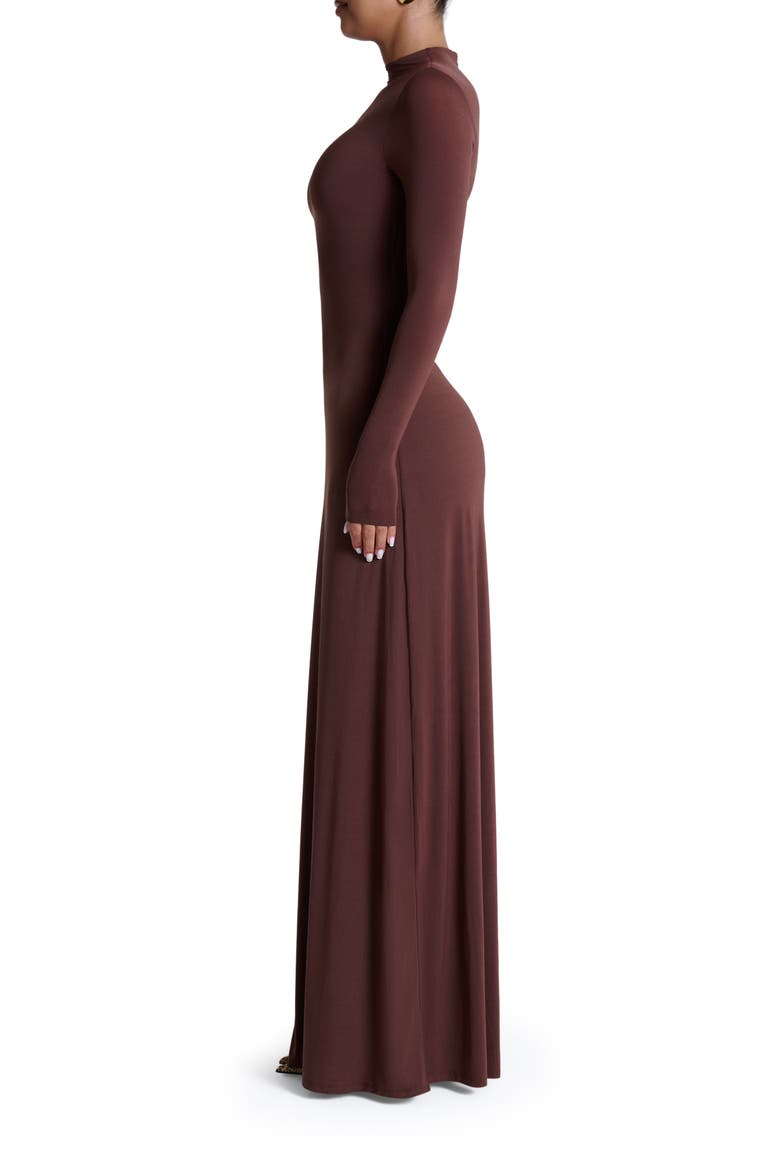 Mock Neck Long Sleeve Maxi Dress, Alternate, color, CHOCOLATE