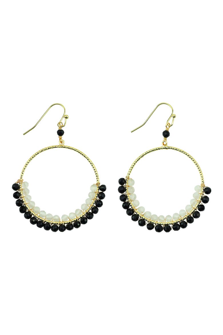 Beaded Circle Hoop Earrings, Main, color, BLACK