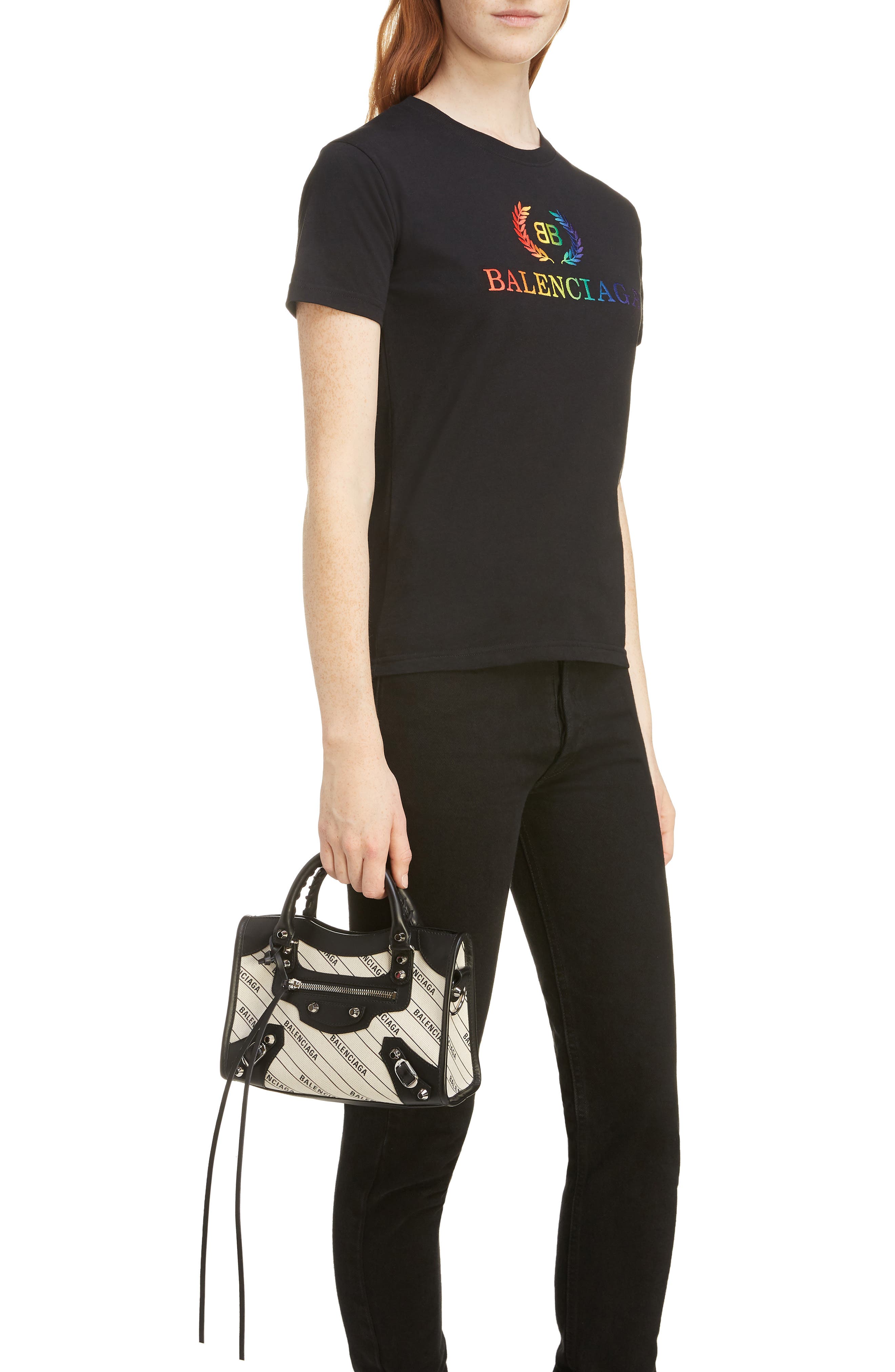 Mini City Canvas & Leather Tote, Alternate, color, BLACK/ NATURAL