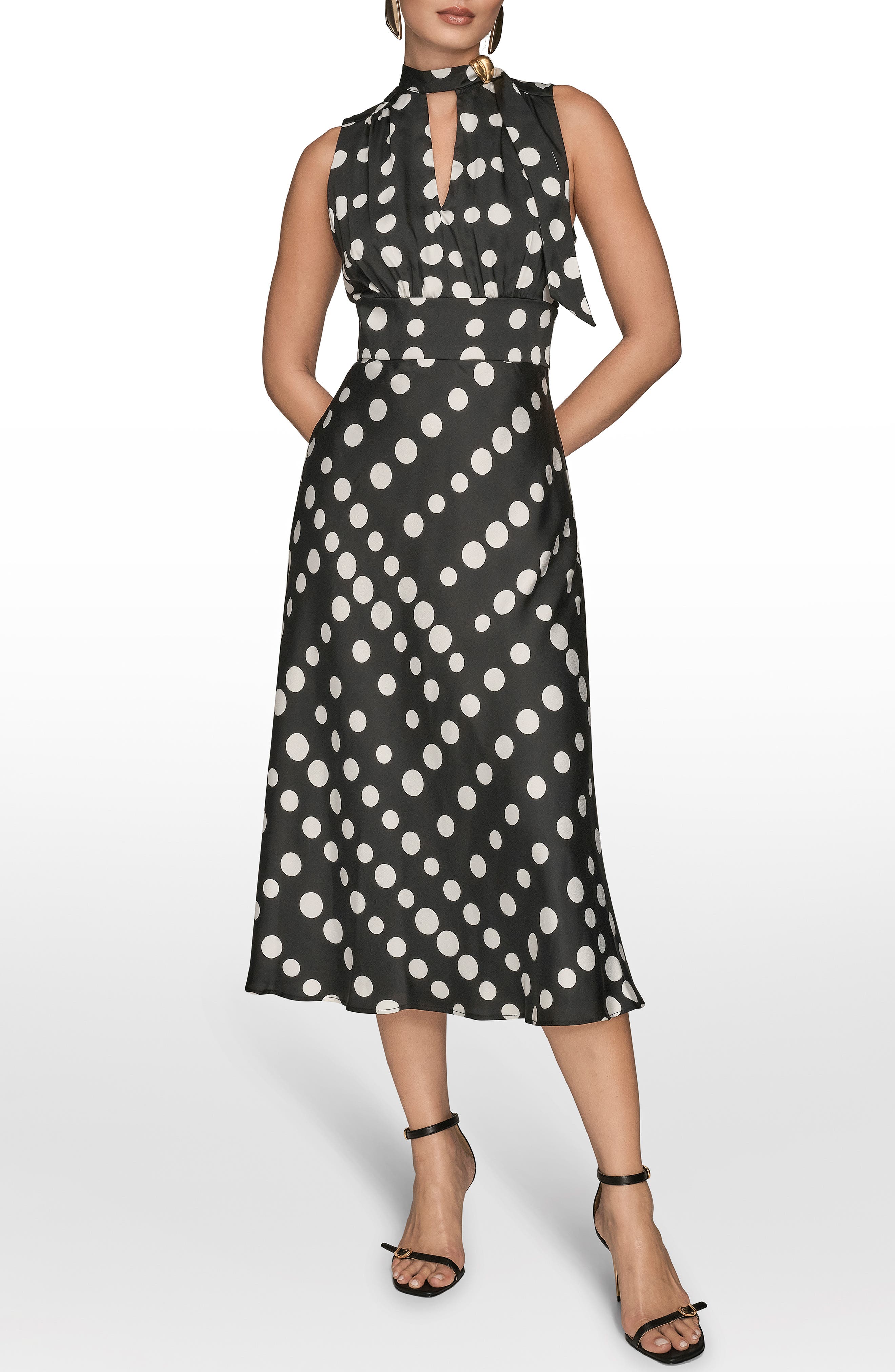 Print Scarf Sleeveless Midi Dress