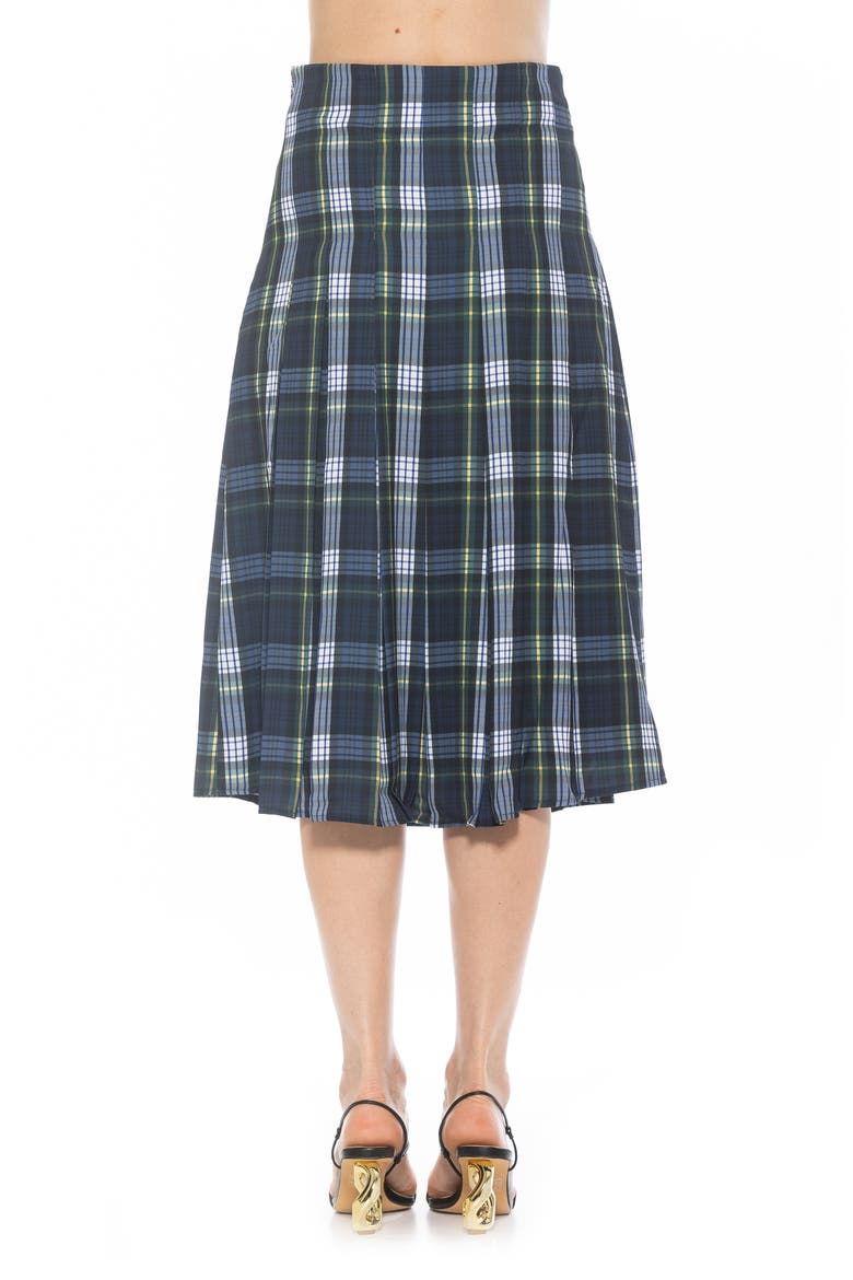 Shilo Pleated Midi Skirt, Alternate, color, BLUE PLAID