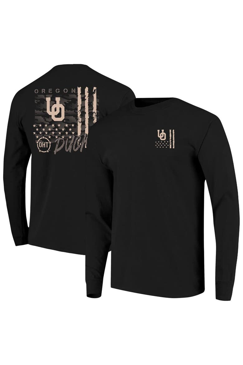 Men's  Black Oregon Ducks OHT Camo Overlay Comfort Colors Long Sleeve T-Shirt, Main, color, Black