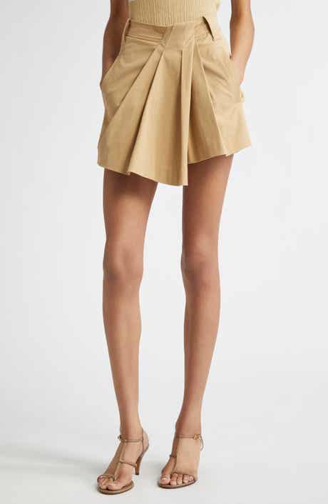 A.L.C. Brody Asymmetric Pleat Front Stretch Cotton Shorts