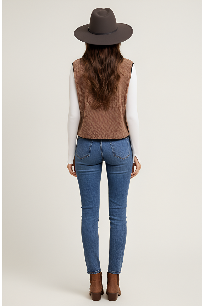 Faux Shearling Contrast-Trim Tie-Front Vest, Alternate, color, Faux Shearling