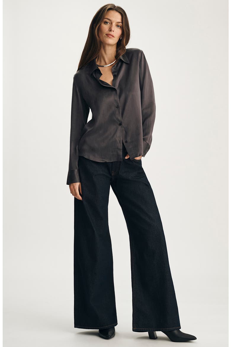 Slim Fit Silk Button-Up Shirt, Alternate, color, PHANTOM