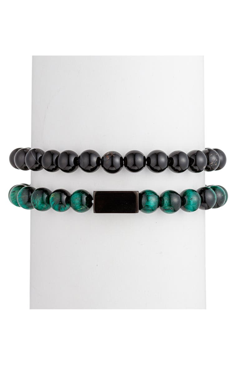 Men's Ben Set of 2 Stone Beaded Stretch Bracelets, Alternate, color, SILVER