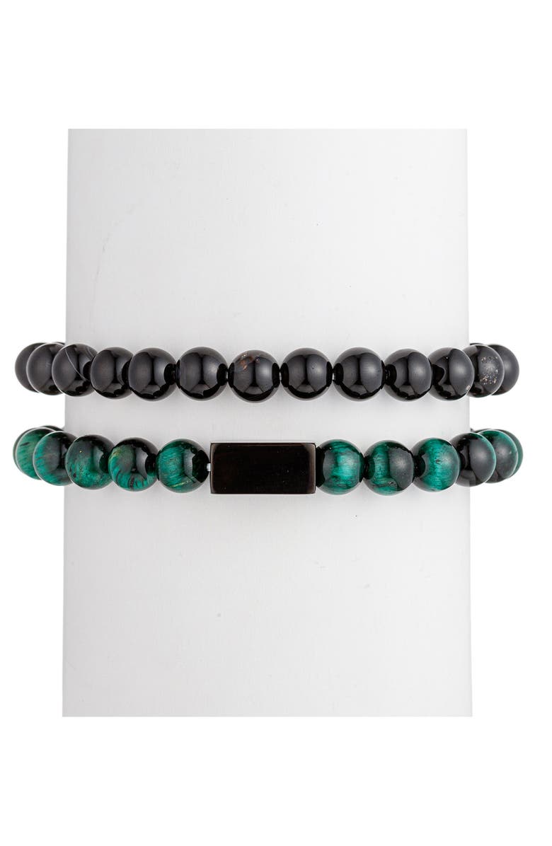 EYE CANDY LOS ANGELES Men's Ben Set of 2 Stone Beaded Stretch Bracelets, Alternate, color, Silver