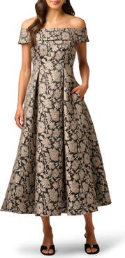 Adrianna Papell Off the Shoulder Jacquard Gown