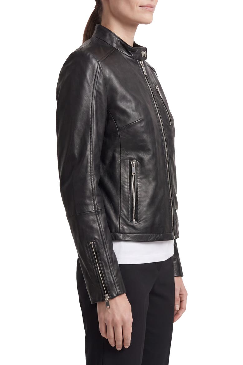 Leather Racing Jacket, Alternate, color, BLACK