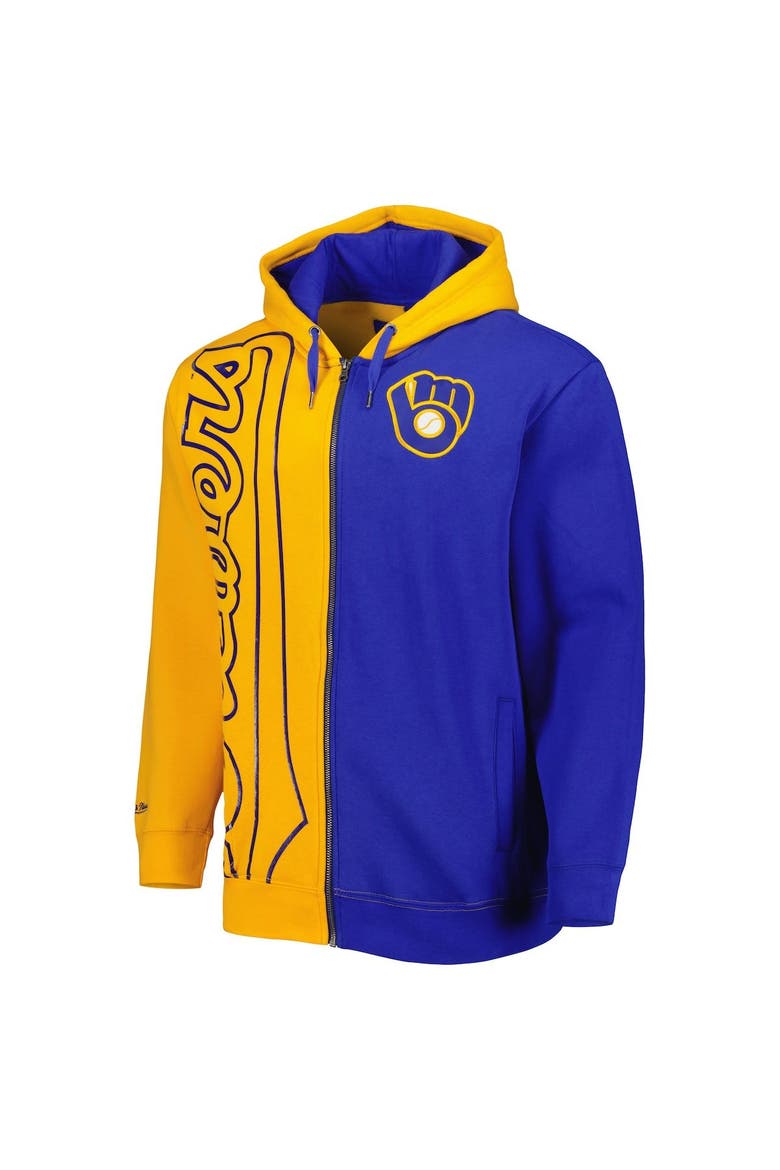 Men's Mitchell & Ness Gold/Royal Milwaukee Brewers Fleece Full-Zip Hoodie, Alternate, color, Gold