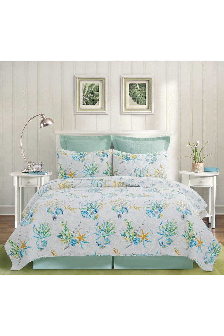 Marlowe Sound Coastal Beach Cotton Quilt Set  - Reversible and Machine Washable, Alternate, color, White