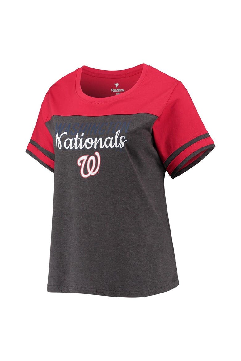 Women's Heathered Charcoal/Red Washington Nationals Plus Size Colorblock T-Shirt, Alternate, color, Heather Charcoal