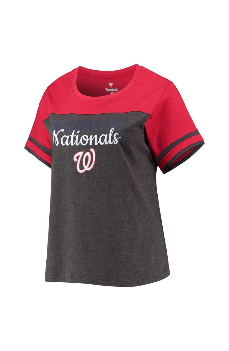 PROFILE Women's Heathered Charcoal/Red Washington Nationals Plus Size Colorblock T-Shirt, Alternate, color, Heather Charcoal
