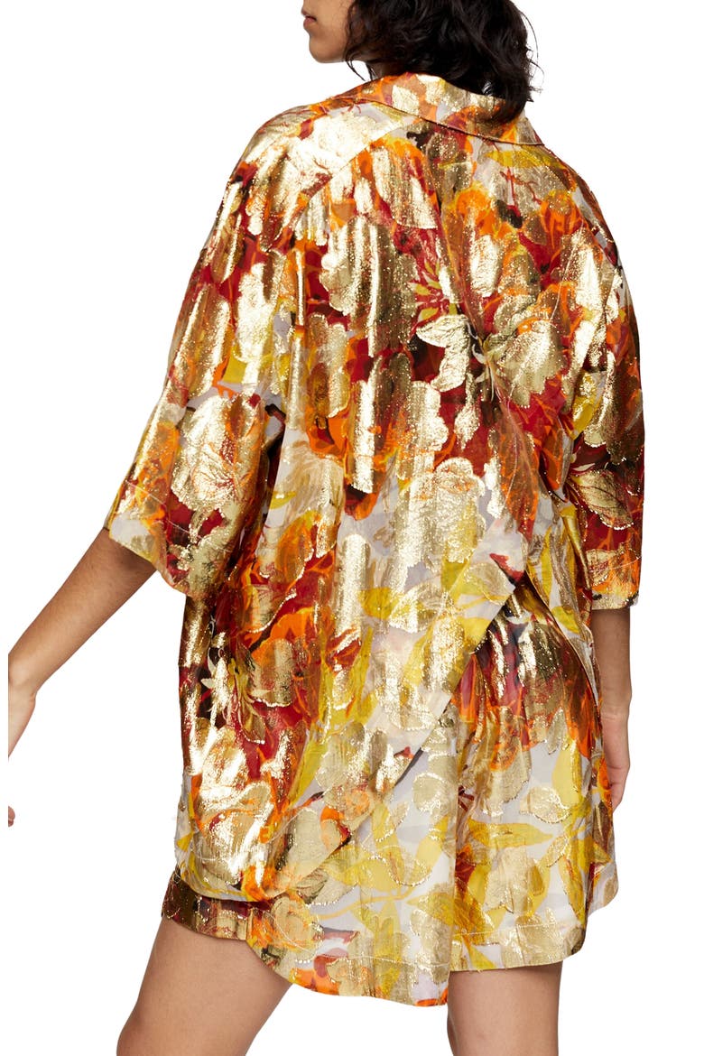 Metallic Jacquard Split Shirt, Alternate, color, GOLD MULTI