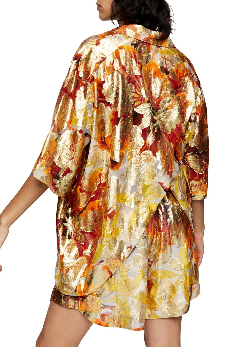 Topshop Metallic Jacquard Split Shirt, Alternate, color,