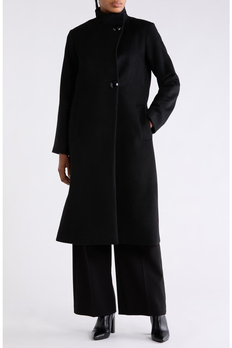 Asymmetrical Stand Collar Wool Blend Maxi Coat, Alternate, color, BLACK