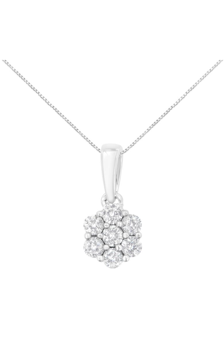 Haus of Brilliance 14K White Gold 1/2 cttw Diamond 7 Stone Floral Cluster Pendant Necklace, Main, color, White