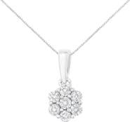 Haus of Brilliance 14K White Gold 1/2 cttw Diamond 7 Stone Floral Cluster Pendant Necklace