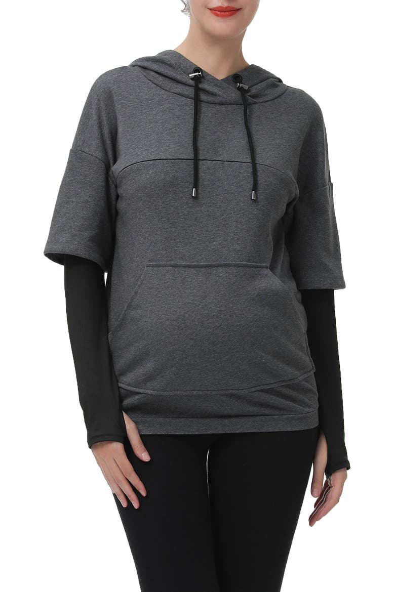 Bobo Layered Sleeve Maternity/Nursing Hoodie, Main, color, DARK GREY