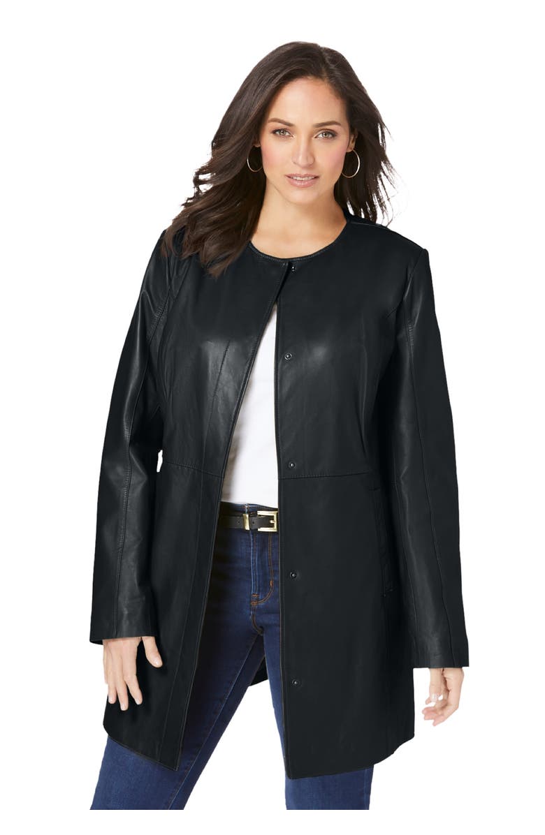 Jessica London Three-Quarter Leather Jacket, Main, color, Black