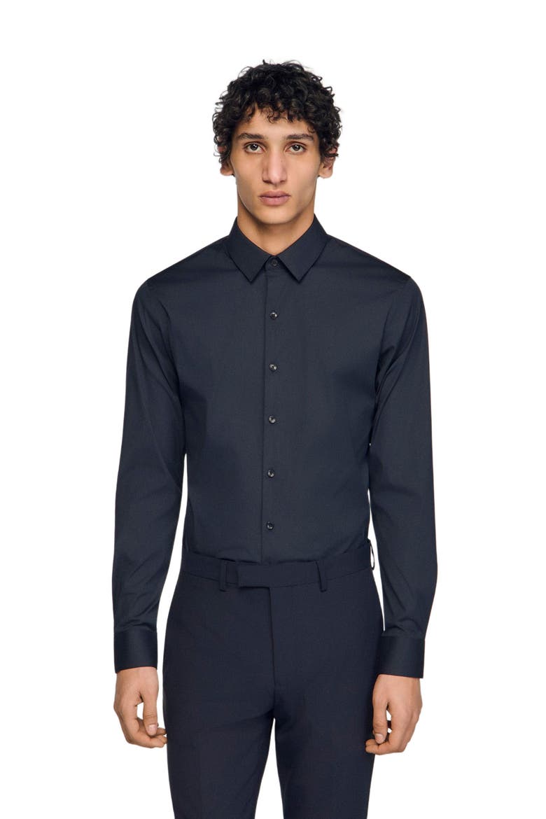Fitted stretch cotton shirt, Main, color, Navy blue