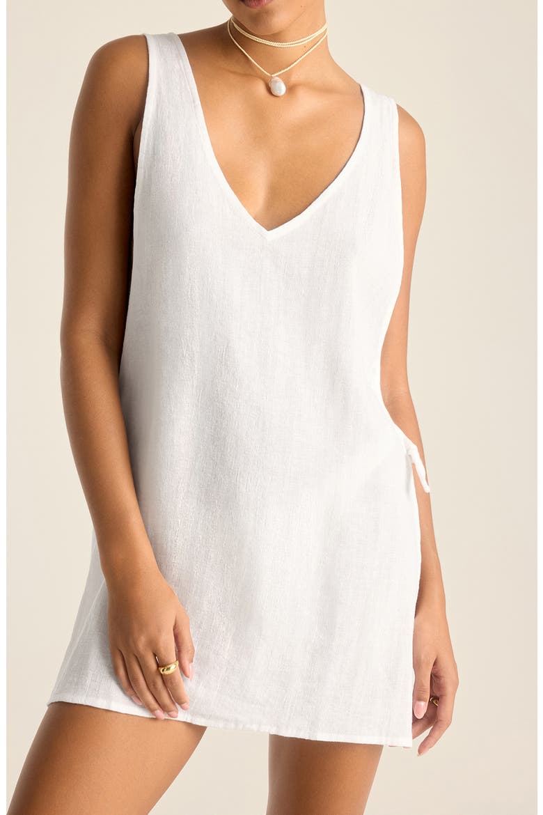 Riviera Sleeveless Linen Cover-Up Minidress, Alternate, color, WHITE