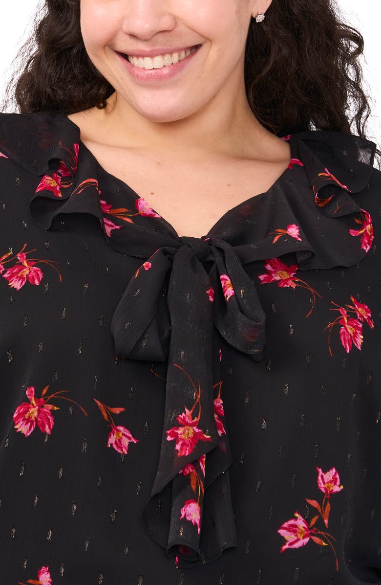 CeCe Floral Metallic Fleck Top, Alternate, color, Rich Black