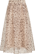 Brunello Cucinelli Lynx print silk organza pleated skirt