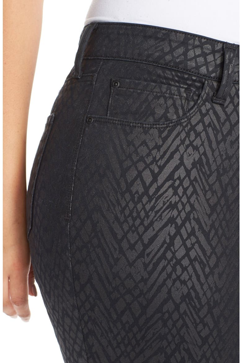 'Alina' Print Coated Stretch Skinny Jeans, Alternate, color, BLACK CHEVRONS