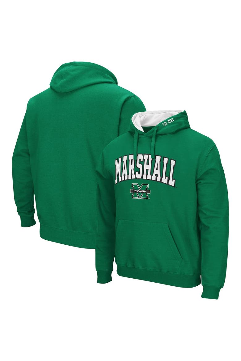 Men's Colosseum Kelly Green Marshall Thundering Herd Arch and Logo Pullover Hoodie, Main, color, Kelly Green