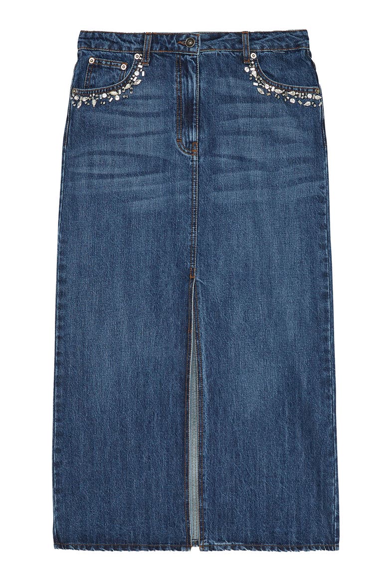 Denim Midi Skirt, Alternate, color, Blue