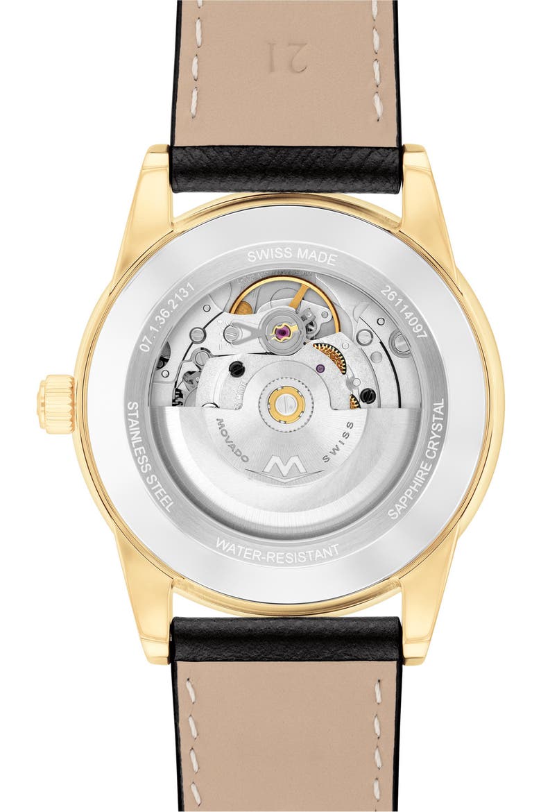Museum Classic Automatic Leather Strap Watch, 40mm, Alternate, color, BLACK/ GOLD