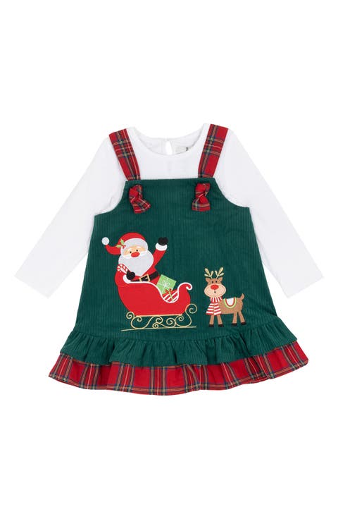 Santa Applique Long Sleeve Bodysuit & Skirtall Set (Baby)