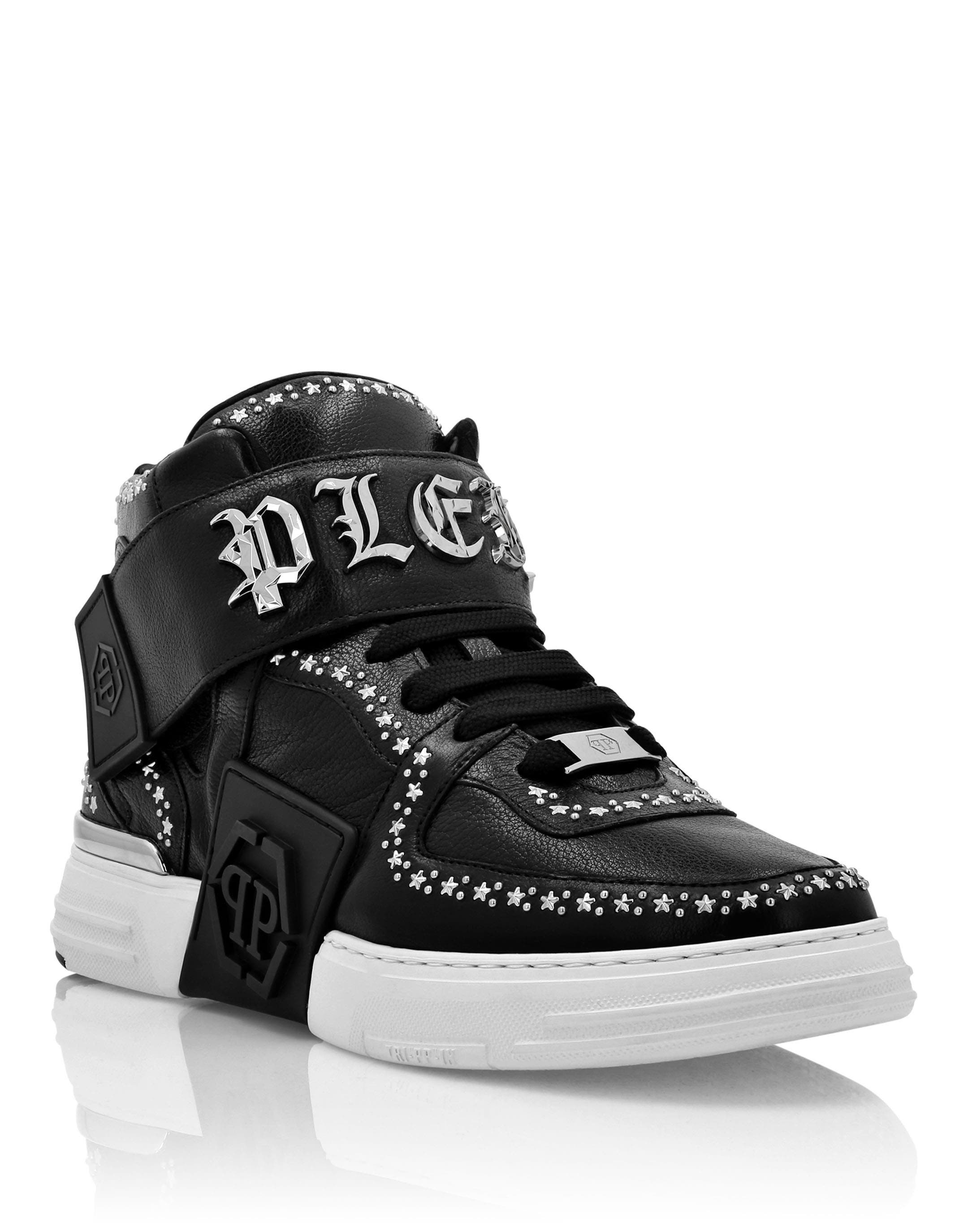 Nappa Leather  Mid-Top Sneakers Gothic Plein Unisex, Main, color, black