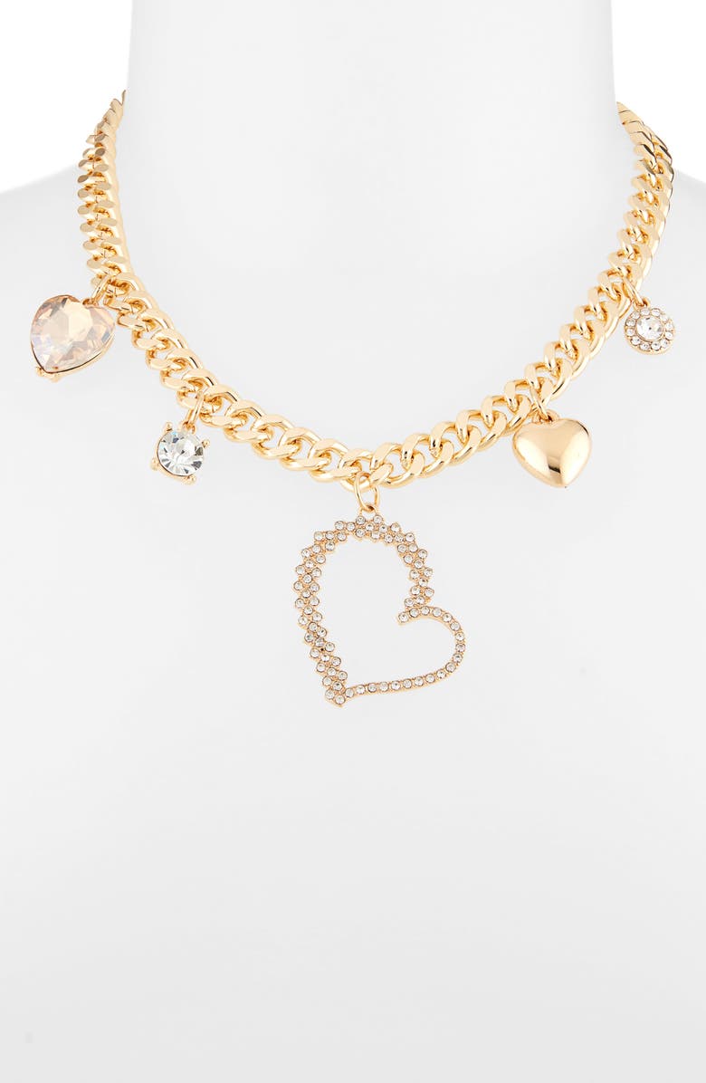 Tasha Crystal Charm Chain Choker Necklace, Alternate, color, Gold Crystal