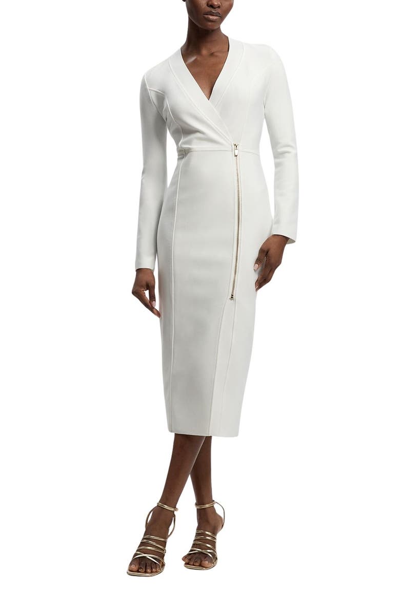 Bandage Zip Detail Midi Dress, Alternate, color, Ivory