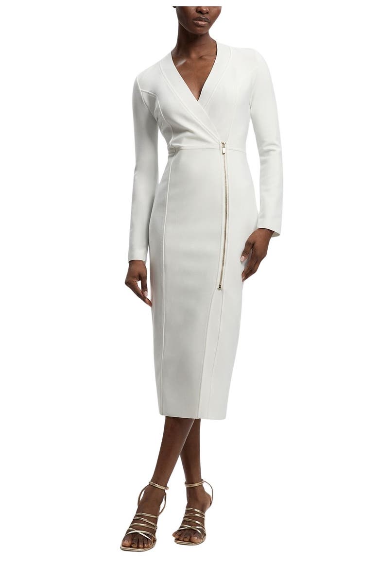 Karen Millen Bandage Zip Detail Midi Dress, Alternate, color, Ivory
