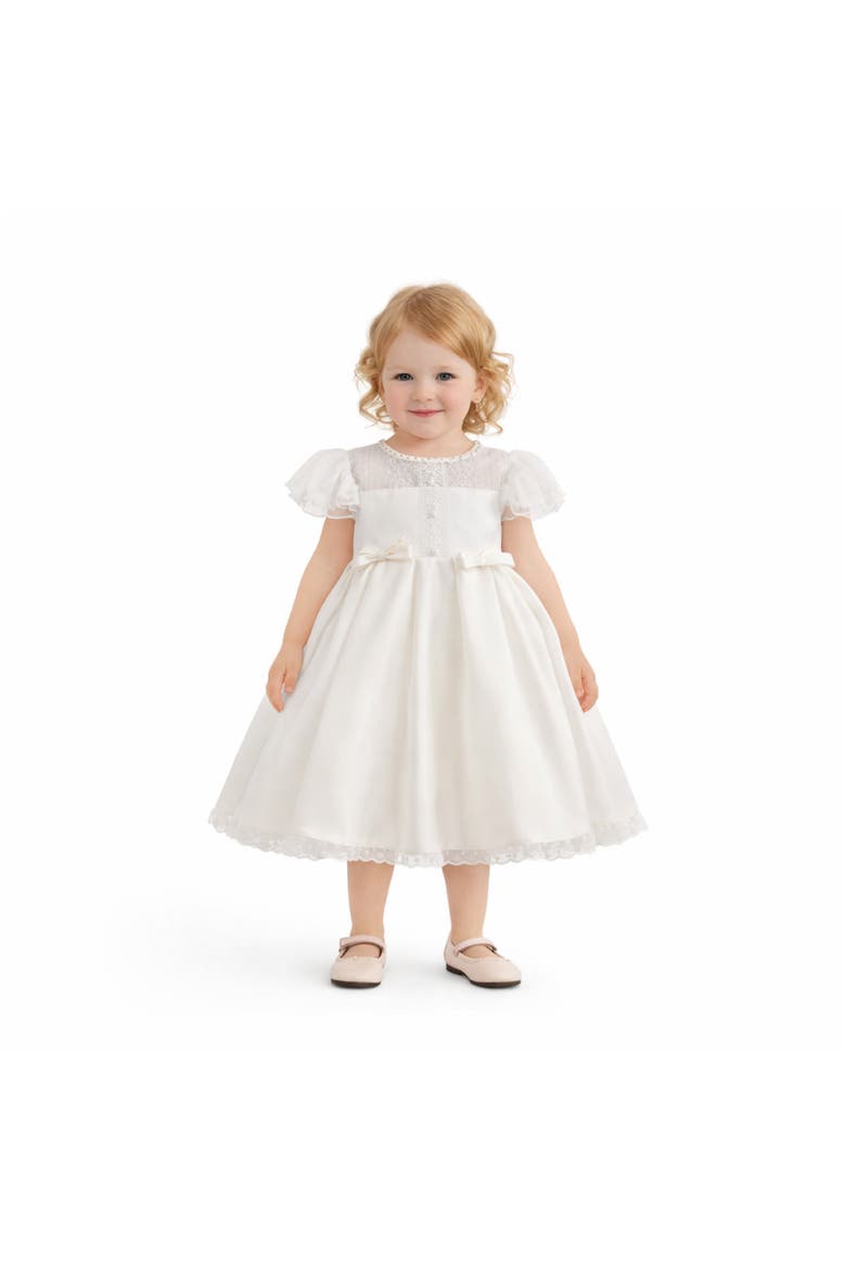 Lace-Trim Puff Sleeve Dress, Alternate, color, Ivory