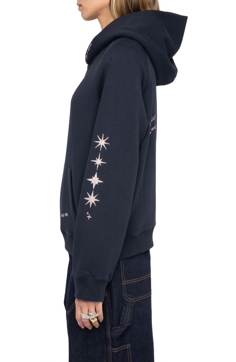 Zadig & Voltaire Georgy Multi Heart Strass Crystal Embellished Cotton Graphic Hoodie, Alternate, color, Encre