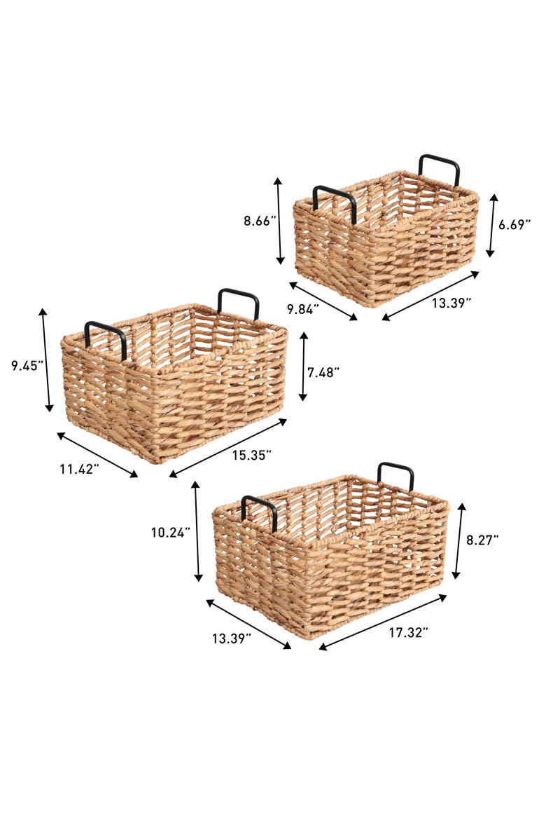 Handwoven Water Hyacinth Nesting Storage Baskets with Metal Handles, Alternate, color, Natural
