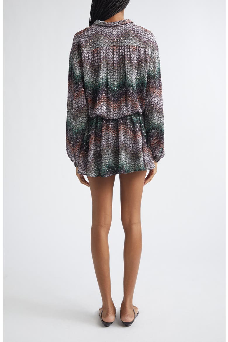 Metallic Zigzag Sequin Long Sleeve Knit Minidress, Alternate, color, MULTI BLACK ORANGE VIOLET