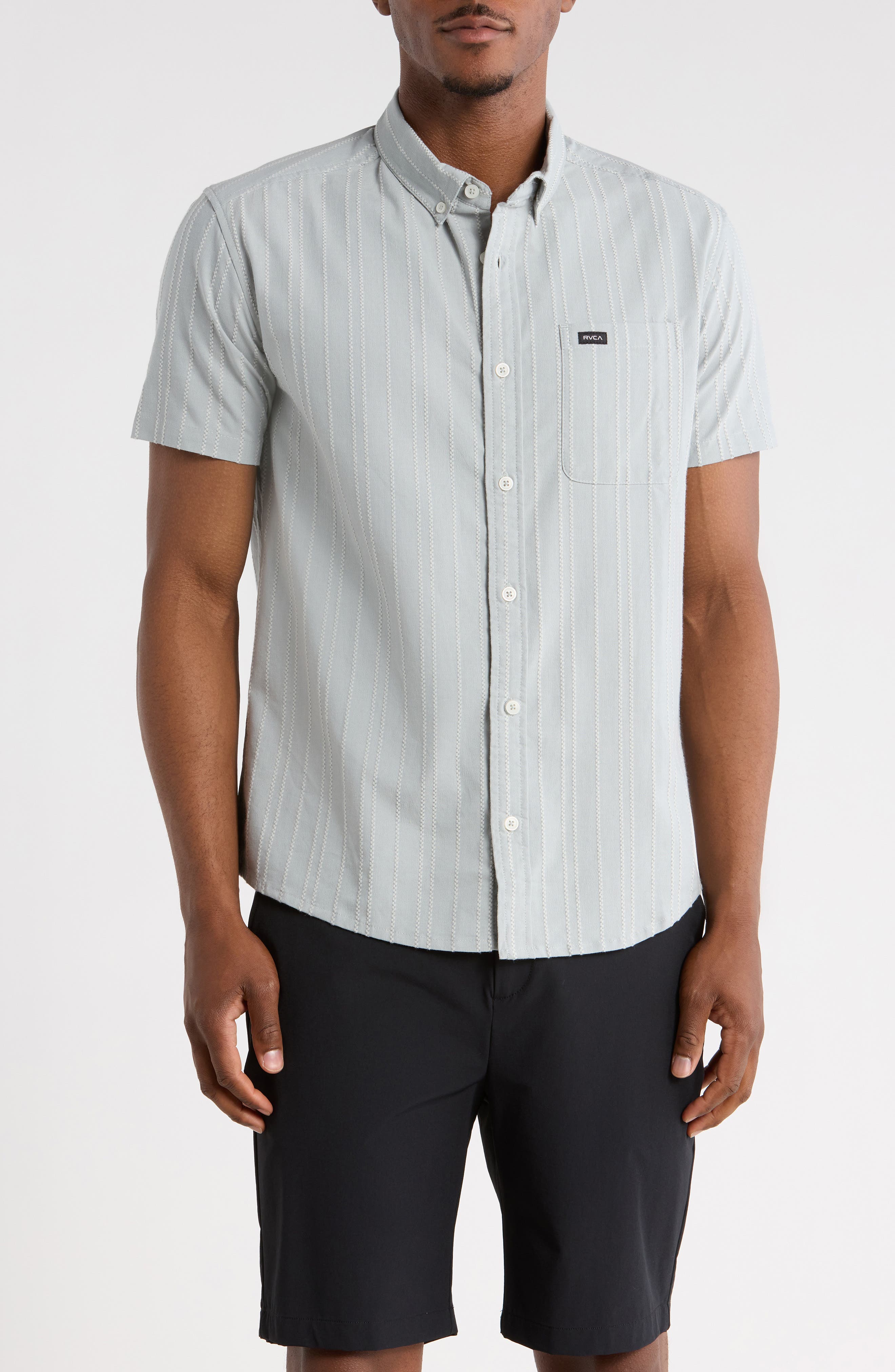 RVCA That'll Do Stripe Slim Fit Short Sleeve Button-Down Shirt