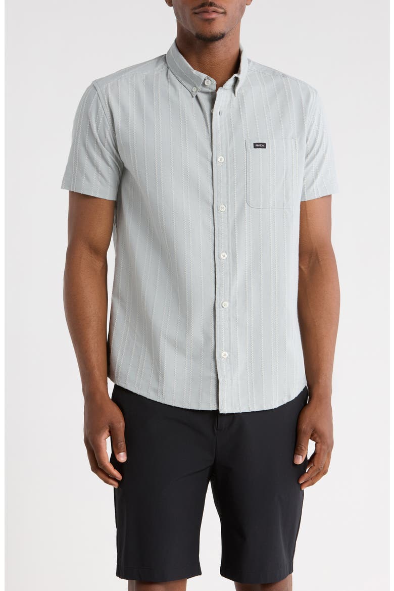 That'll Do Stripe Slim Fit Short Sleeve Button-Down Shirt, Main, color, LEAD