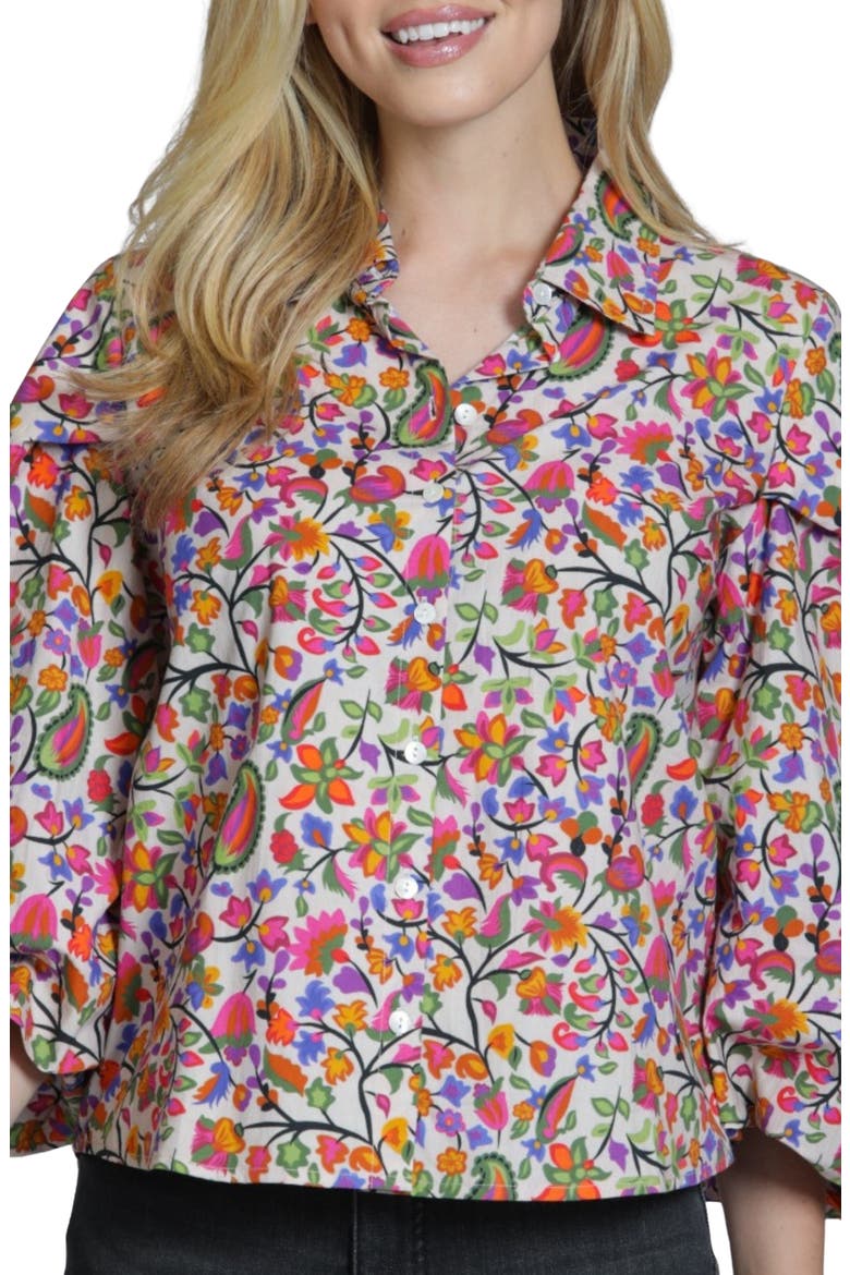 Printed Cotton Button-Up Shirt, Main, color, PINK OLIVE MULTI