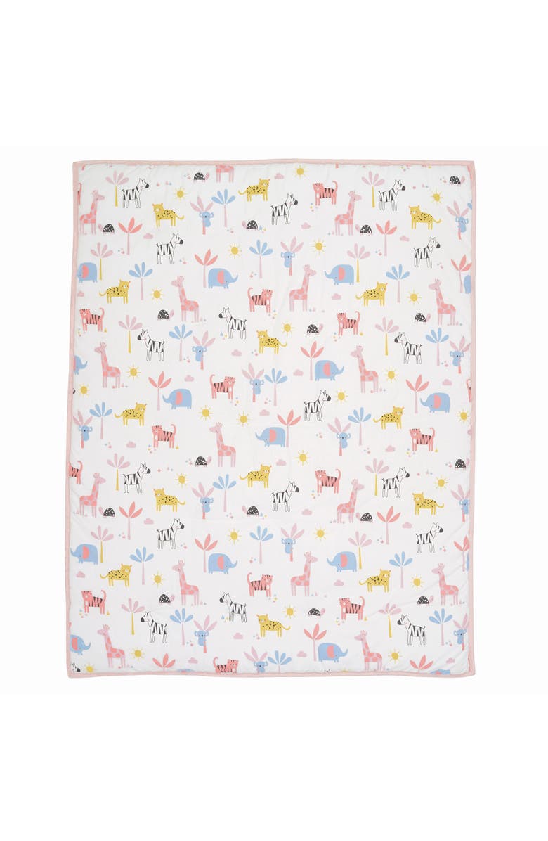 Lambs & Ivy Snuggle Jungle Pastel Safari Cotton Jersey 3-Piece Crib Bedding Set, Alternate, color, Pink