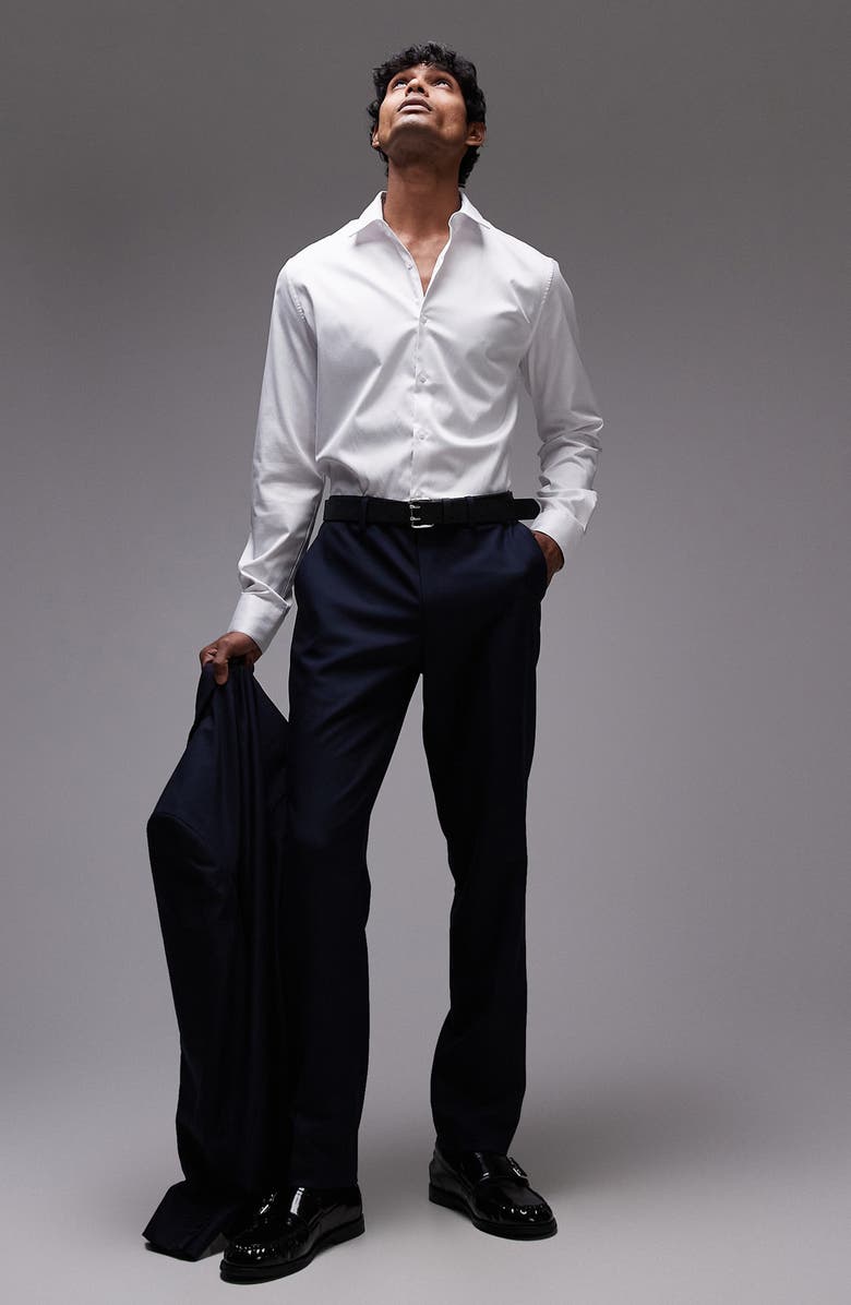 Topman Slim Fit Navy Flat Front Stretch Suit Pants, Alternate, color,