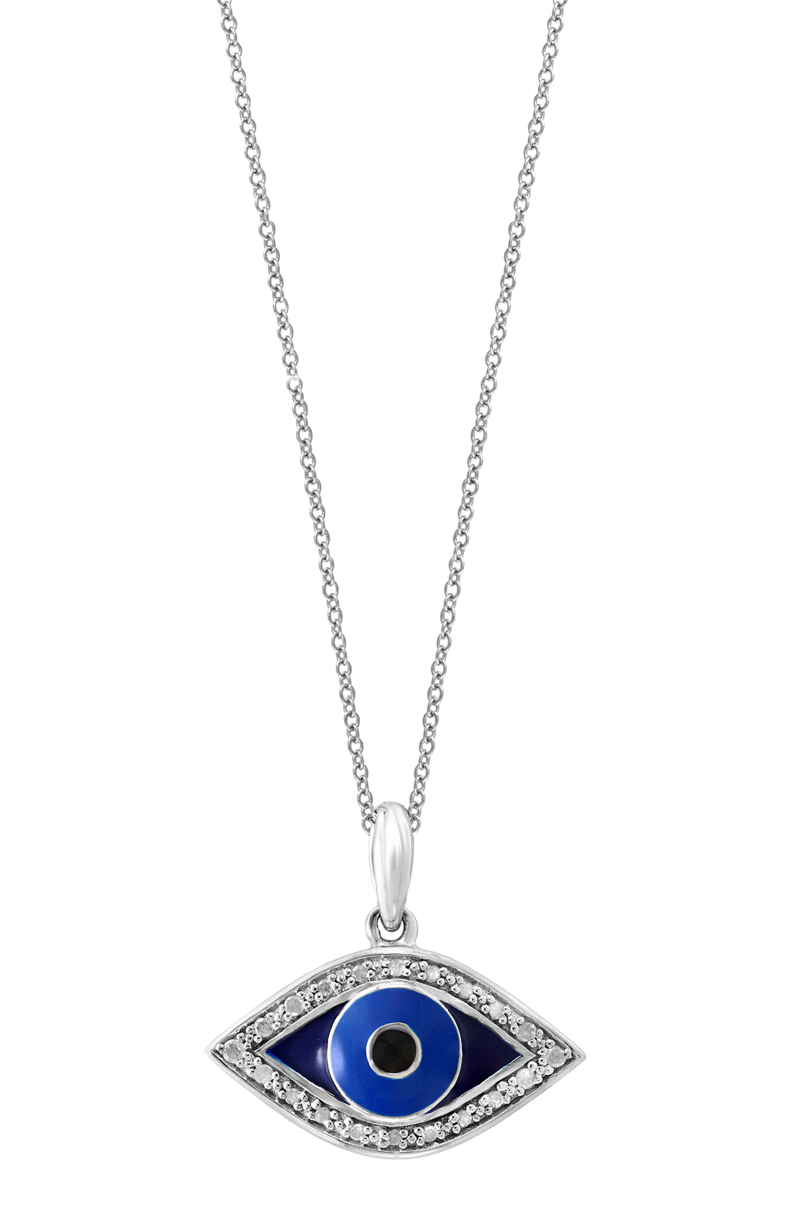 Sterling Silver Diamond Evil Eye Pendant Necklace